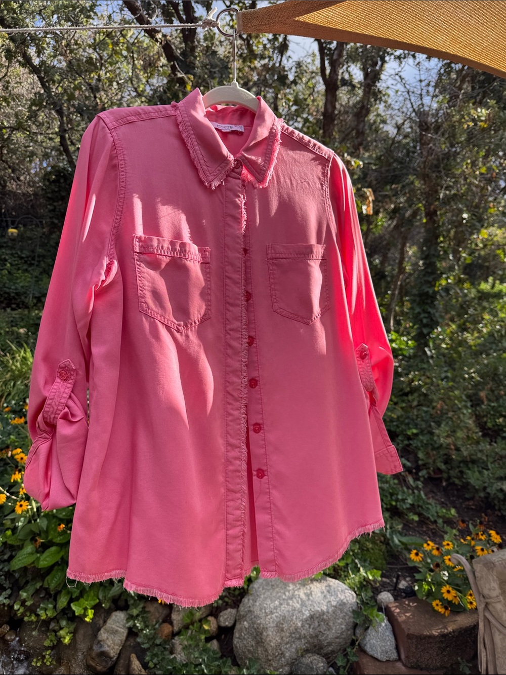 Chico's Coral Pink Button-Down Shirt with Chest Pockets